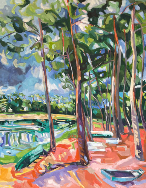 Les grands pins au bord du lac huile/toile 116x89 cm sold